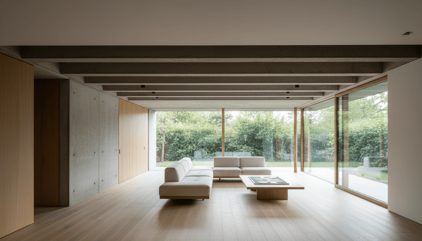 Luxury residential interior with clean modern architecture and warm natural light