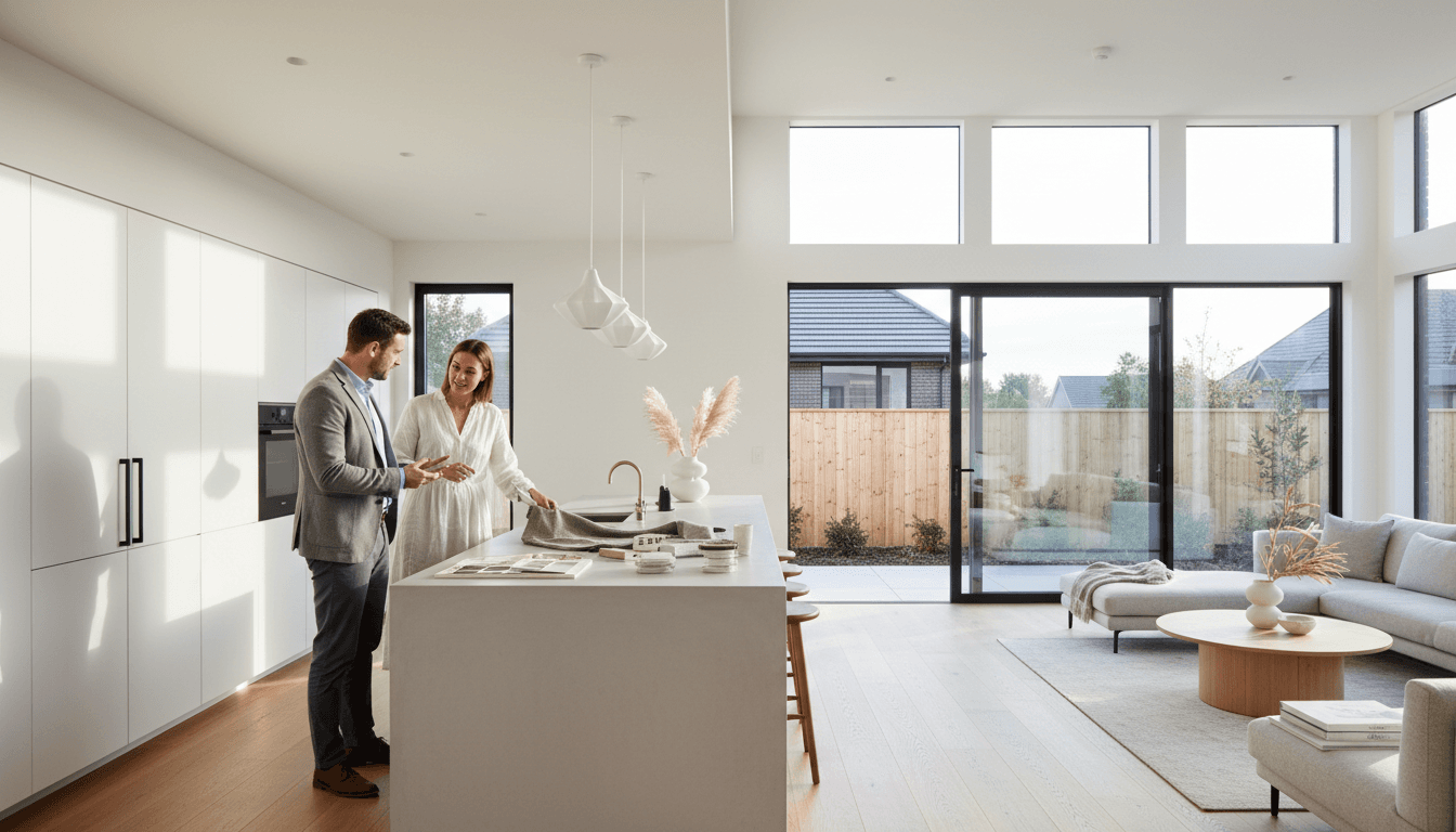 Professional architect in consultation with homeowner discussing design options